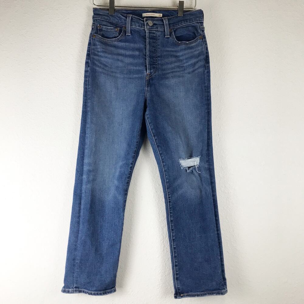Levi's Wedgie Straight Ankle Jeans High Rise Button Fly Distressed Denim Size 29